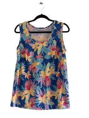 Woman Within Navy Floral Tank with Yellow, Coral & Mint Accents